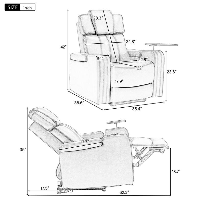 Power Recliner Individual Seat Home Theater Recliner with Cooling Cup Holder, Bluetooth Speaker, LED Lights, USB Ports