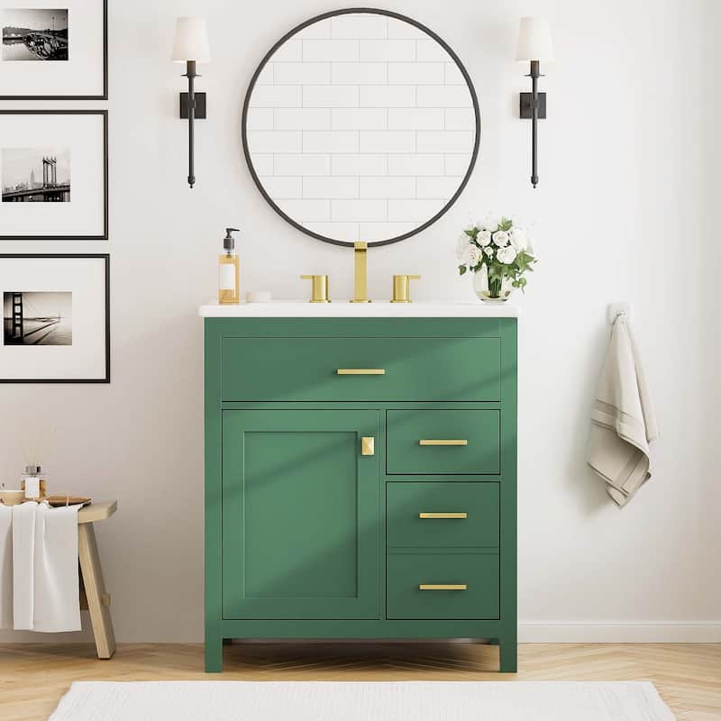 30-Inch Blue Bathroom Vanity with Ceramic Sink