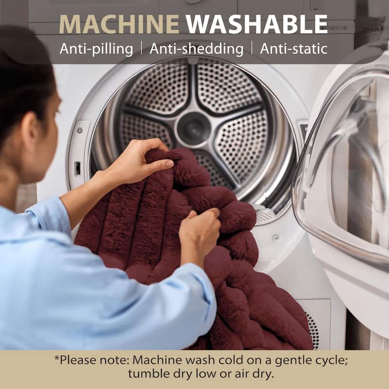 Luxury Reversible Textured Stripe Faux Fur & Velvet Throw