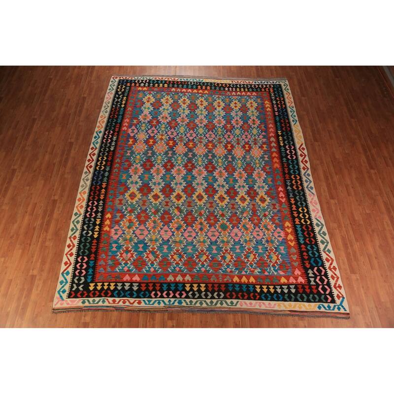 Kilim Oriental Area Rug Hand-Woven Wool Carpet - 9'10"x 13'0"
