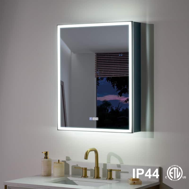30'' H Recessed Or Surface Wall Mounted LED Mirror Cabinet With Mirror And Adjustable Shelves,Black Frame