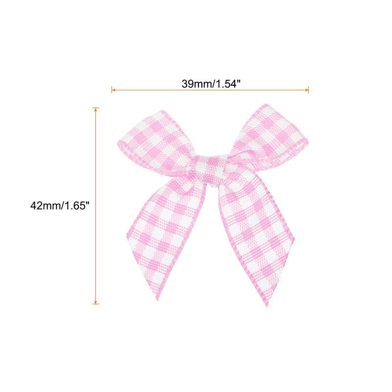30Pcs Mini Gingham Ribbon Bow 1.5" Checkered Fabric Satin - Pink and White