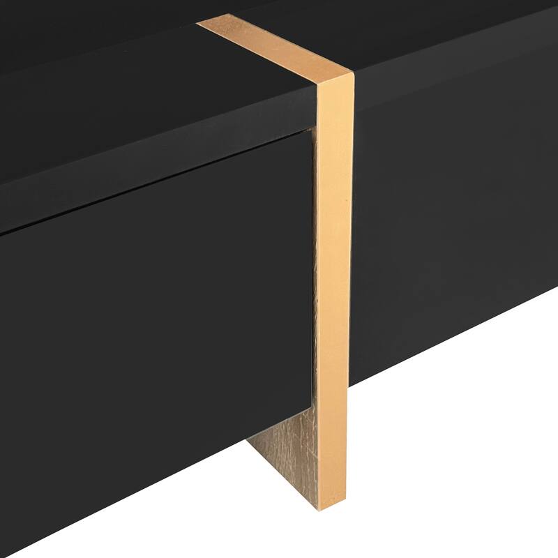 31.5" Modern High Gloss Coffee Table with 4 Drawers and Wood Grain Legs