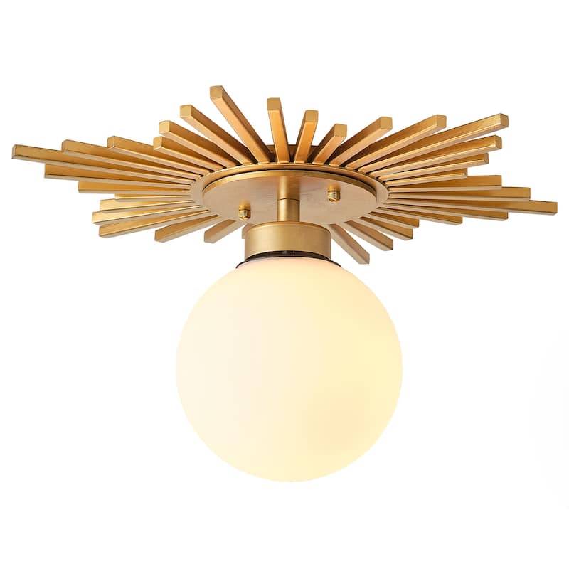 18" Antique Brass 1-Light Glass Globe Semi Flush Mount Ceiling Light