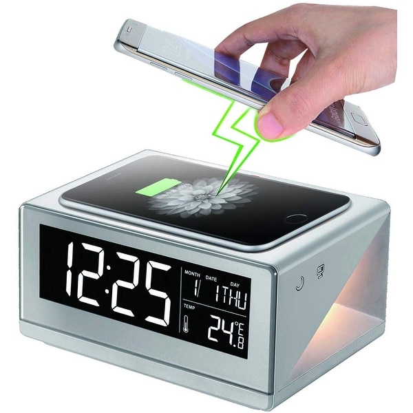 Boytone BT-12W Fast Wireless Charging Digital Alarm Clock with Temperature & Calendar Display, Bed Light Touch Dimmer, Snooze. Opens flyout.