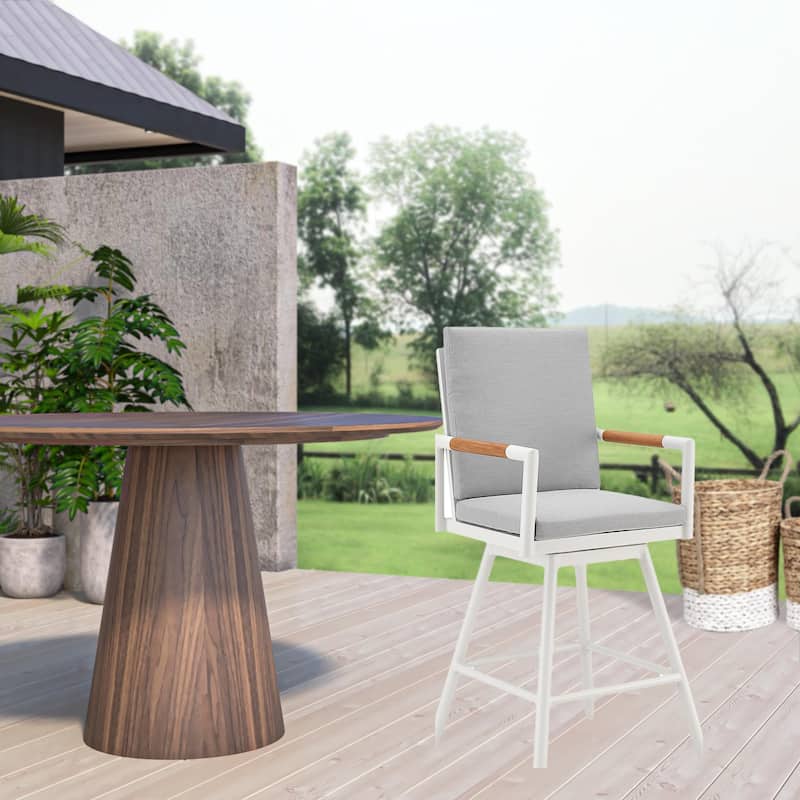 HomeRoots 48" Light Gray Metal Swivel Outdoor Bar Height chair with Footrest - Light Gray
