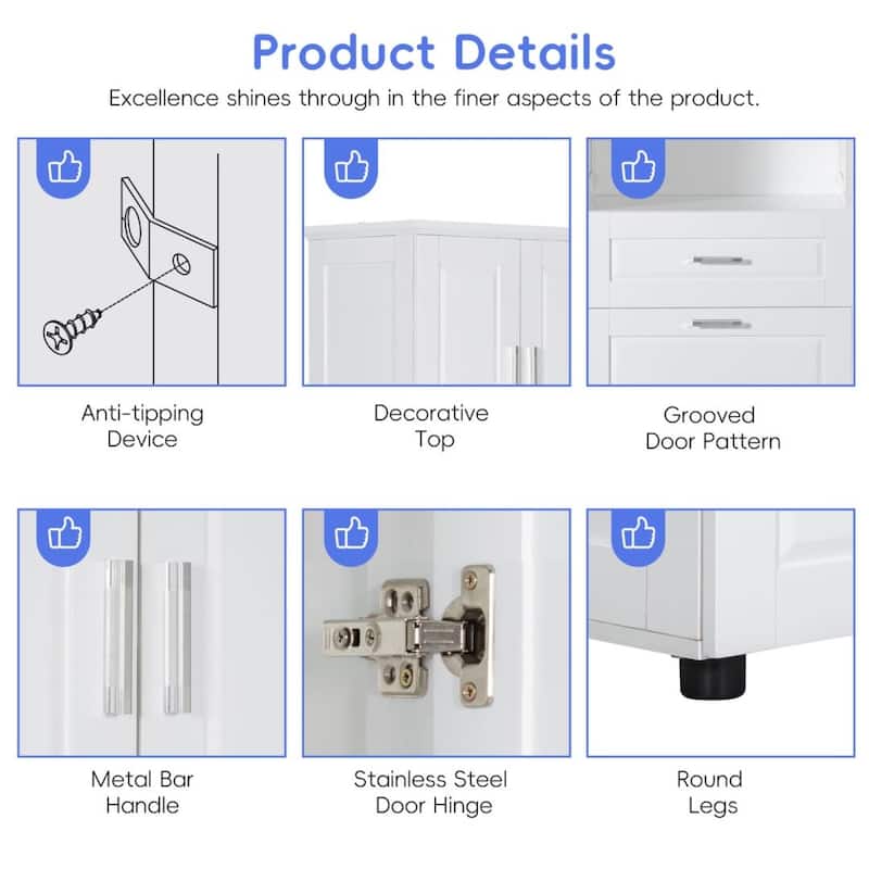 Tall Bathroom Cabinet with Laundry Basket Large Storage Space Tilt-Out Laundry Hamper and Upper Storage Cabinet
