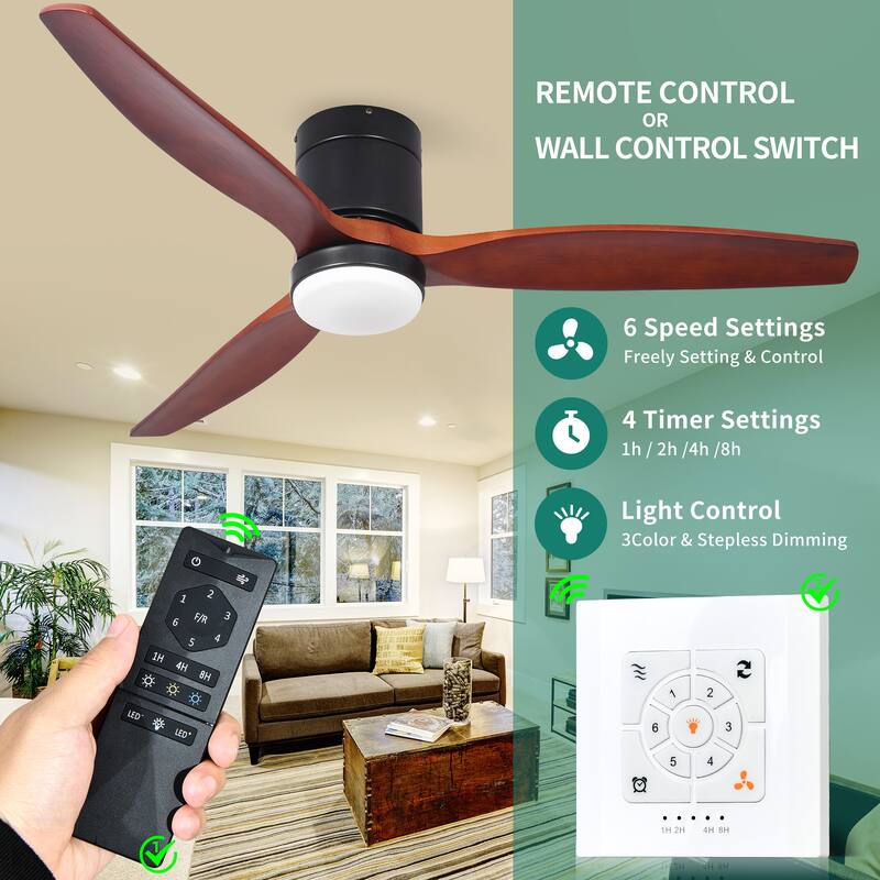 52 inch 6-Speed LED Smart Ceiling Fan with Remote Control and Light Kit Included