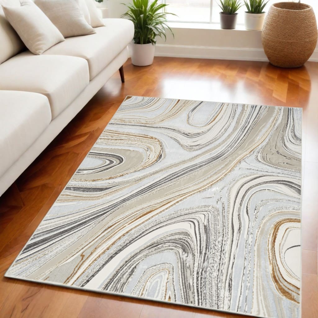 Power Loomed Abstract Modern Non Skid Stain Resistant Area Rug - 118' X '94' X '0.39