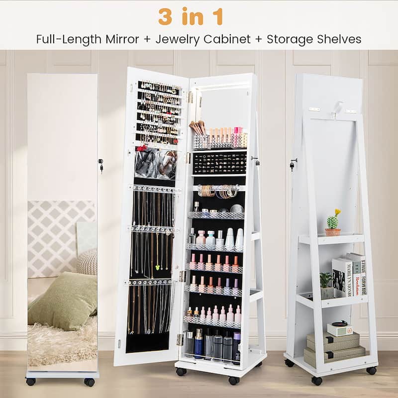 Gymax 64'' Jewelry Organizer Lockable Jewelry Cabinet Armoire w/