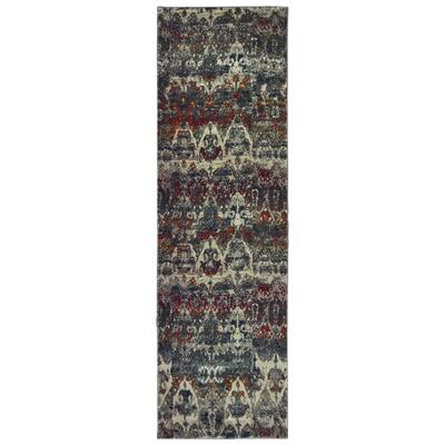 Distressed Grey Blue Machine Woven Abstract Indoor Area Rug