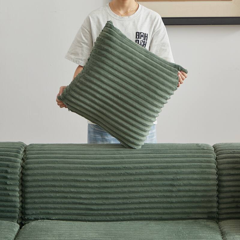 Inlaid Structural Sleeper Sectional Sofa Bed with Ottoman, Corduroy Modular Boneless Couch with Wider Armrests and Backrests