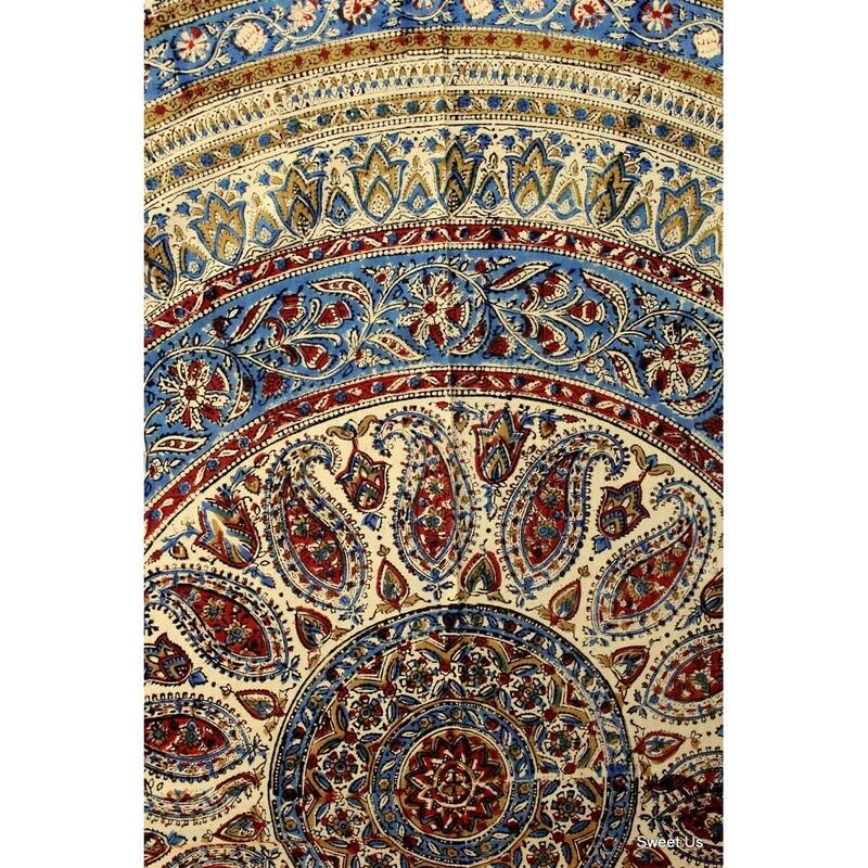 Kalamkari Cotton Block Print Cute Floral Paisley Tablecloth Rectangle