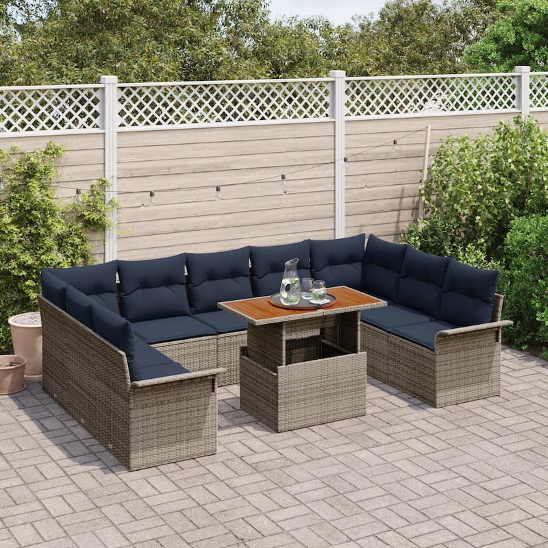 vidaXL 10 Piece Garden Sofa Set with Cushions - 113.8×73.8×27.2