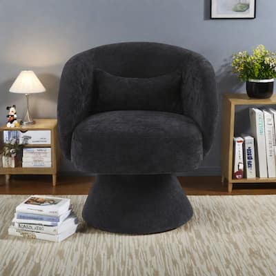 Linen Swivel Barrel Chair with 360° Rotation, Sinuous Spring Seat and Ergonomic Design