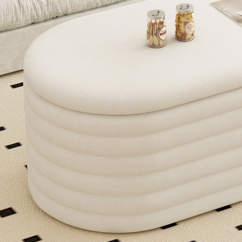 Storage Chenille Ottoman Bench Upholstered Fabric Storage Bench End Of Bed Stool With Safety Hinge