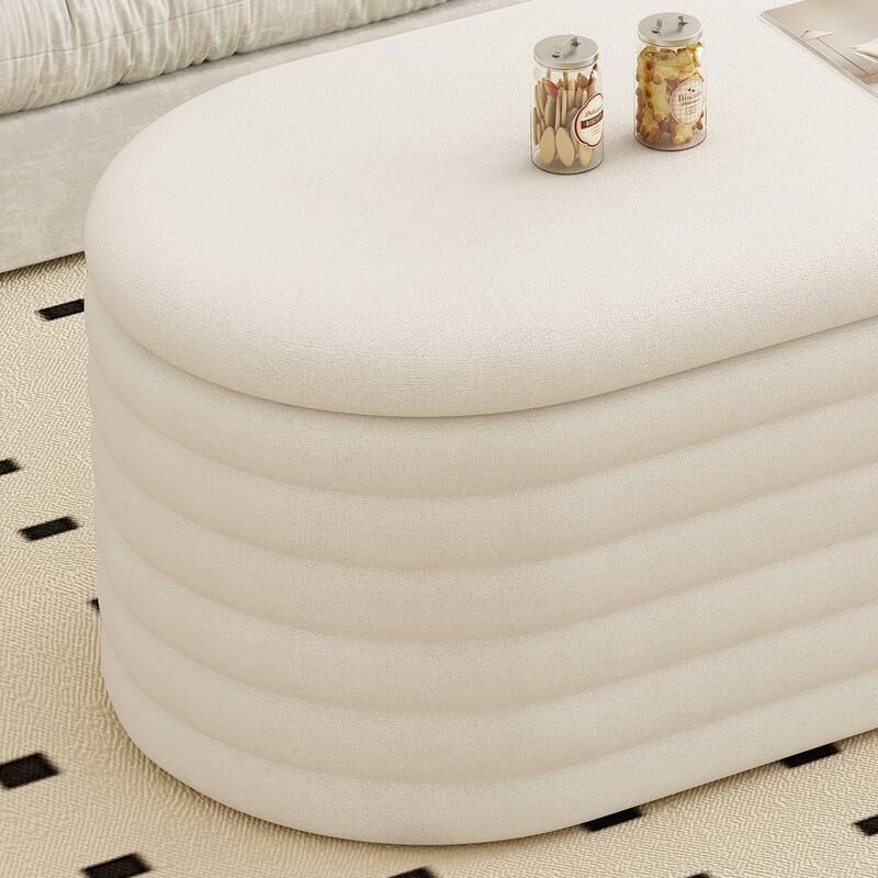 Storage Chenille Ottoman Bench Upholstered Fabric Storage Bench End of Bed Stool with Safety Hinge for Bedroom, Living Room