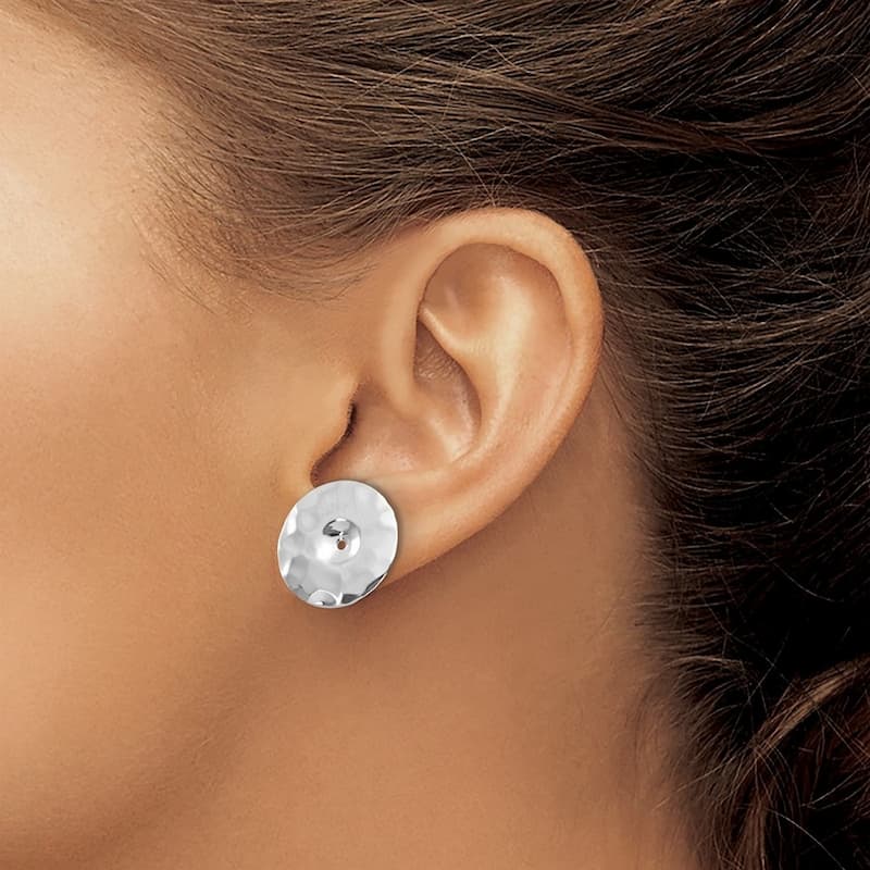 Curata 14k White Gold Hammered Disc Earrings Jackets - 19x19mm