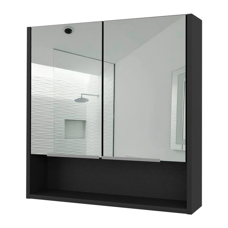 Medicine Cabinet with Mirror, Two Doors and Three Shelves, Light Gray Finish, Bathroom Storage Cabinet