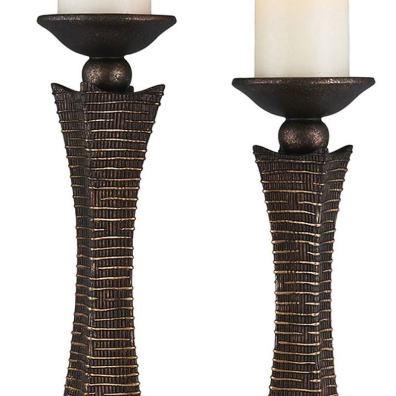 HomeRoots Set Of Two Bronze Pillar Tabletop Pillar Candle Holders - 6