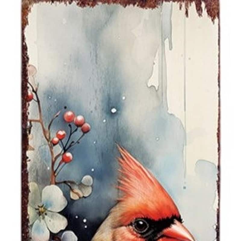 HomeRoots 36" Blue Red And White Solid Wood Christmas Birds Porch Sign