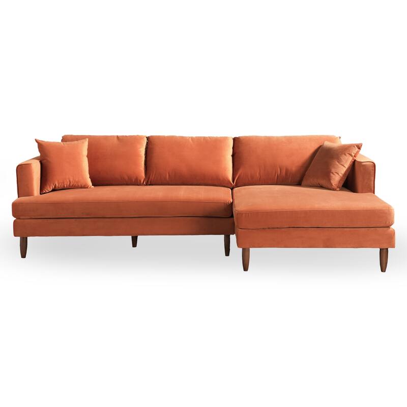 Diana Mid-Century Modern L-Shaped Pillow Back Velvet Sectional Sofa