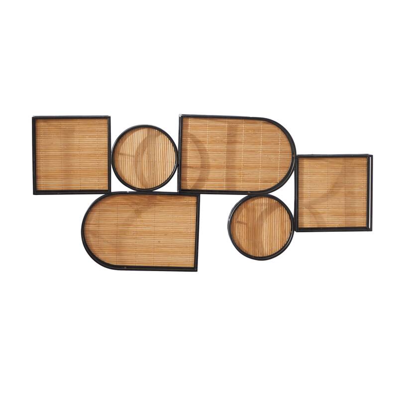 Brown Bamboo Shapes Geometric Wall Decor with Metal Wire Frames