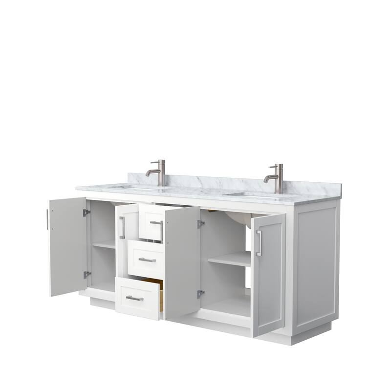 Miranda Double Vanity Set, White Carrara Marble Top, No Mirror