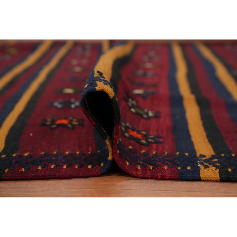 Hand Woven Oriental 100% Wool Carpet Southwestern Tribal Red Kilim Area Rug - 6' 11'' X 5' 2''