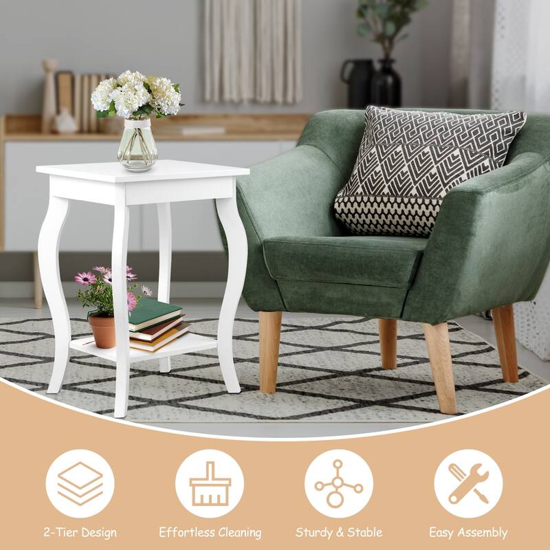 Set of 2 Side Table End Table with Display Shelf for Living Room and Bedroom - 16" x 16" x 24"