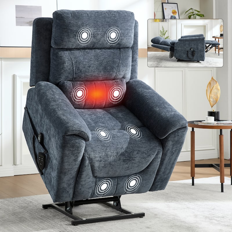 350 Lbs Leatherair Power Lift Recliner Chair,Heavy Duty Motion Mechanism With 8-Point Vibration Massage And Lumbar Heating - Blue