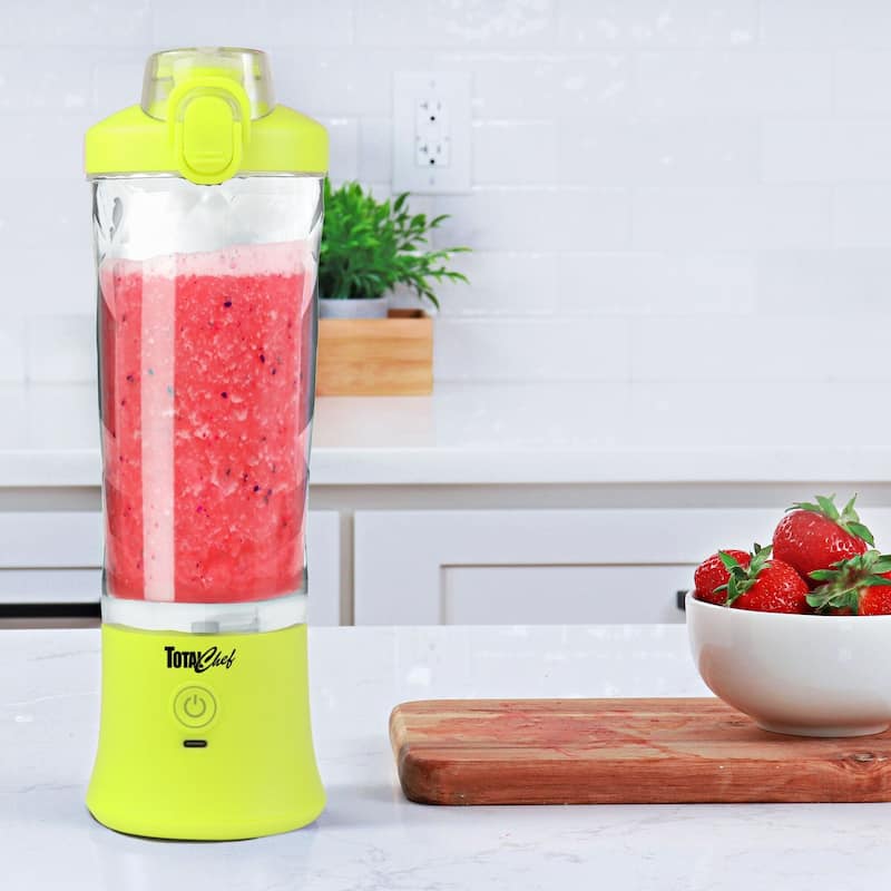Total Chef Cordless Portable Blender, 20 oz (600 mL) Personal Blender, USB Rechargeable, Neon Green