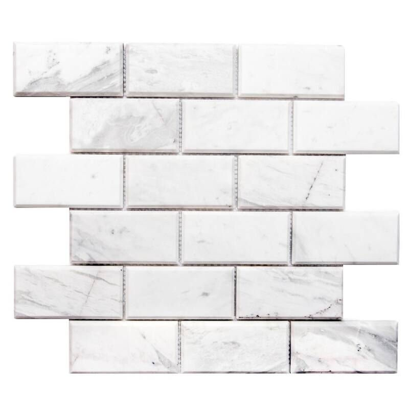 Santorini Beveled 2in x 4in Brick Marble Backsplash Wall Tile - Volakas - 4 x 4 Sample