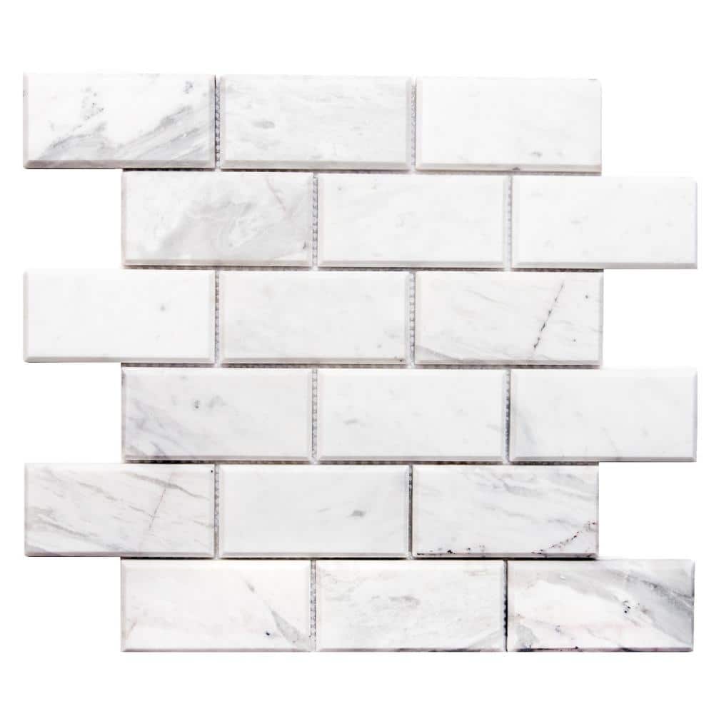 Santorini Beveled 2x4 Satin Marble Subway Mosaic Tile - Wall, Backsplash