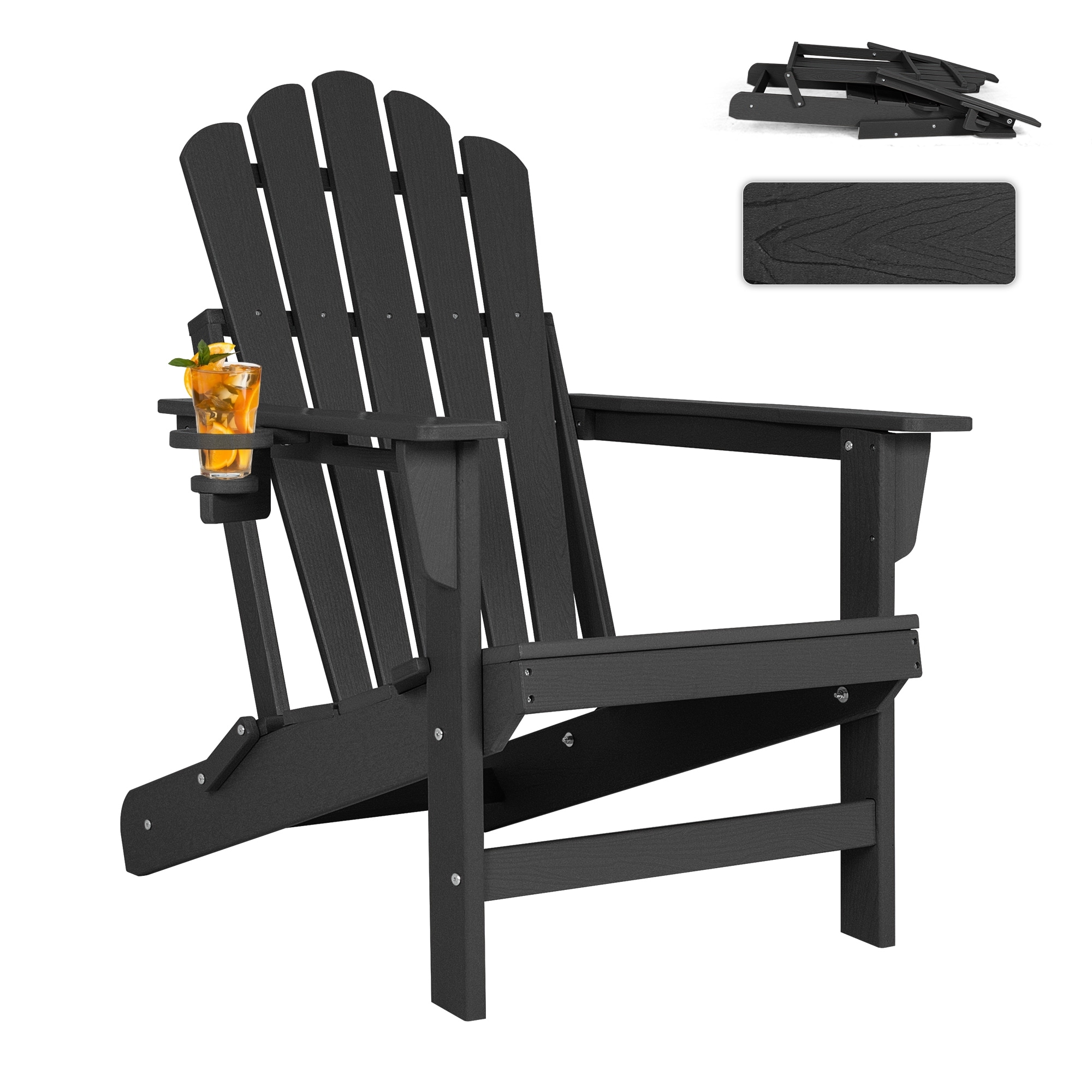 Vrakae Foldable HDPE Outdoor Adirondack Chair with Cup Holder