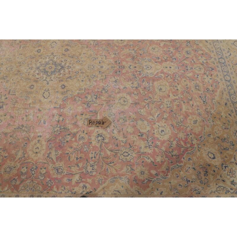 Traditional Pink Mashad Persian Vintage Area Rug Handmade Wool Carpet - 9'7"x 12'2"
