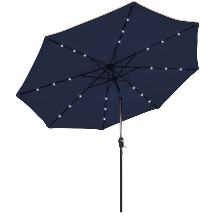 9-Foot Solar LED Patio Market Umbrella with Tilt Adjustment and Crank Lift