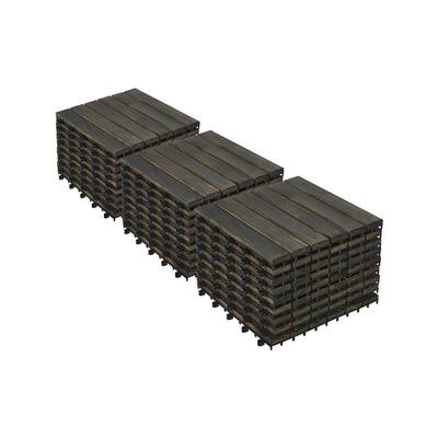 30 PCS Interlocking Deck Tiles Striped Pattern, 12" x 12"Square Acacia Hardwood Outdoor Flooring for Patio,Bancony,Pool Side