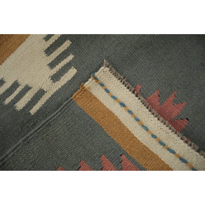 Hand Woven Oriental 100% Wool Carpet Southwestern Tribal Greys & Charcoal Kilim Area Rug - 6' 10'' X 4' 8''