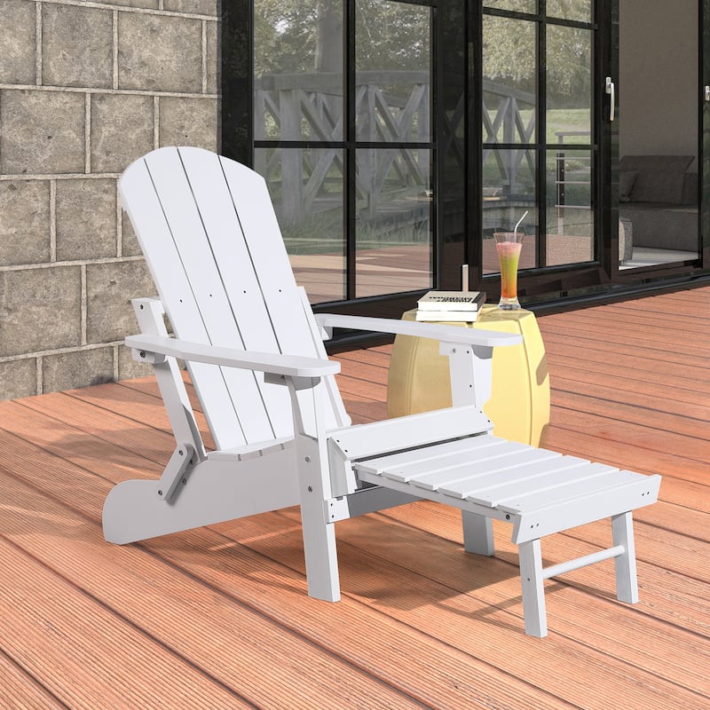 Hurley Folding Poly Plastic Adirondack Chair with Pull-out Ottoman