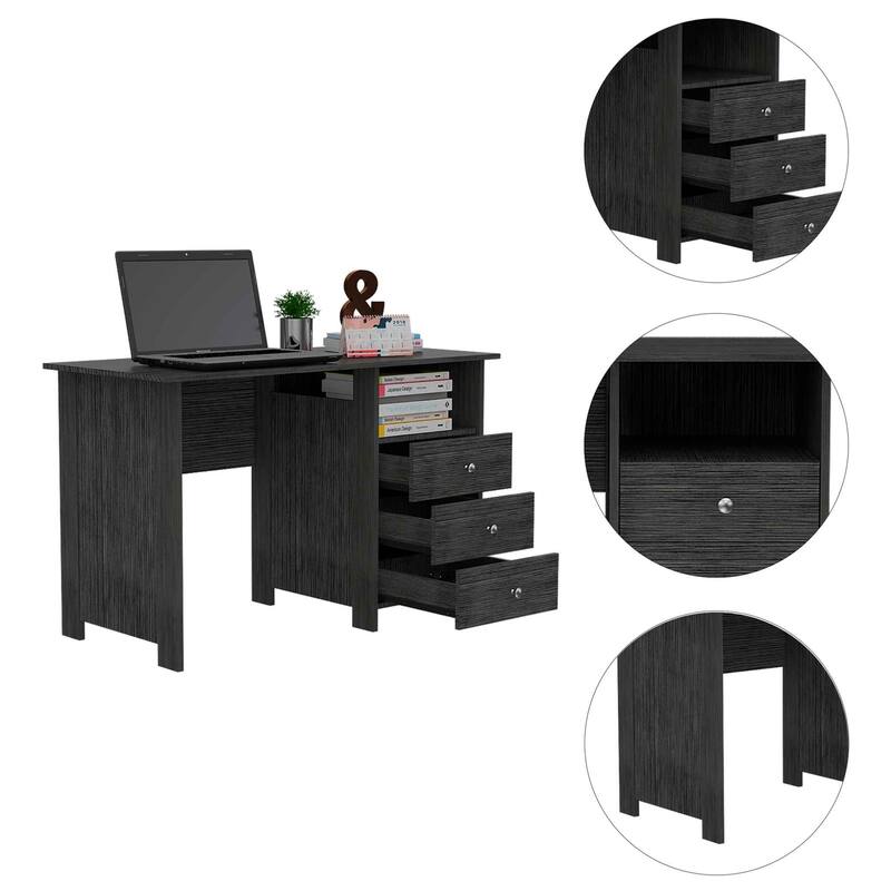 Nory Black Three Drawers Computer Desk