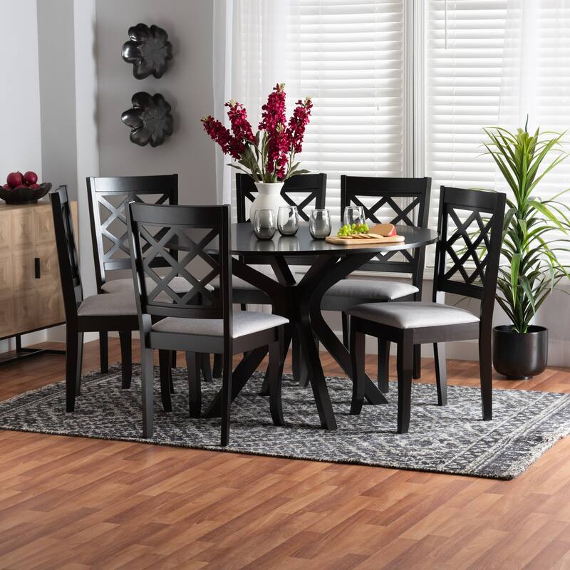 Jana Modern Grey Fabric and Espresso Brown Finished Wood 7-Piece Dining Set