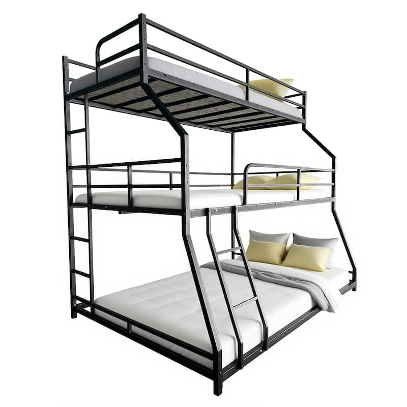 Triple Bed with Long and Short Ladder & Full-Length Guardrails , Easy Assembly ,for Kid Boy Girl ,Black