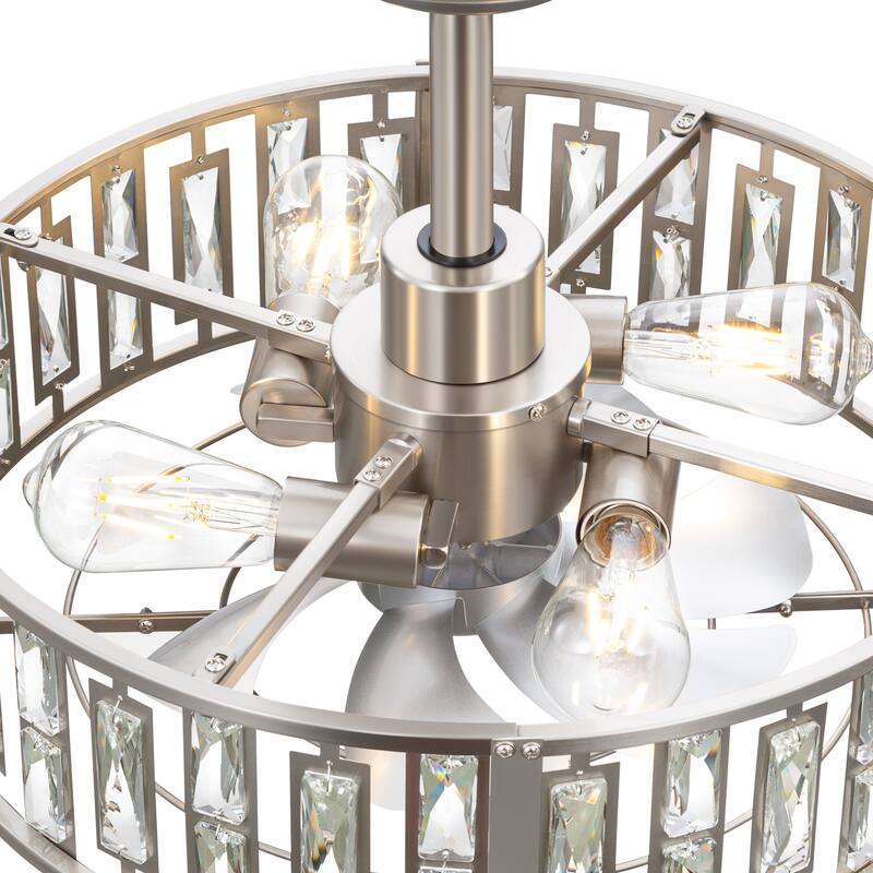 20" Satin Nickel ABS 7-Blade Caged Ceiling Fan with Light and Remote