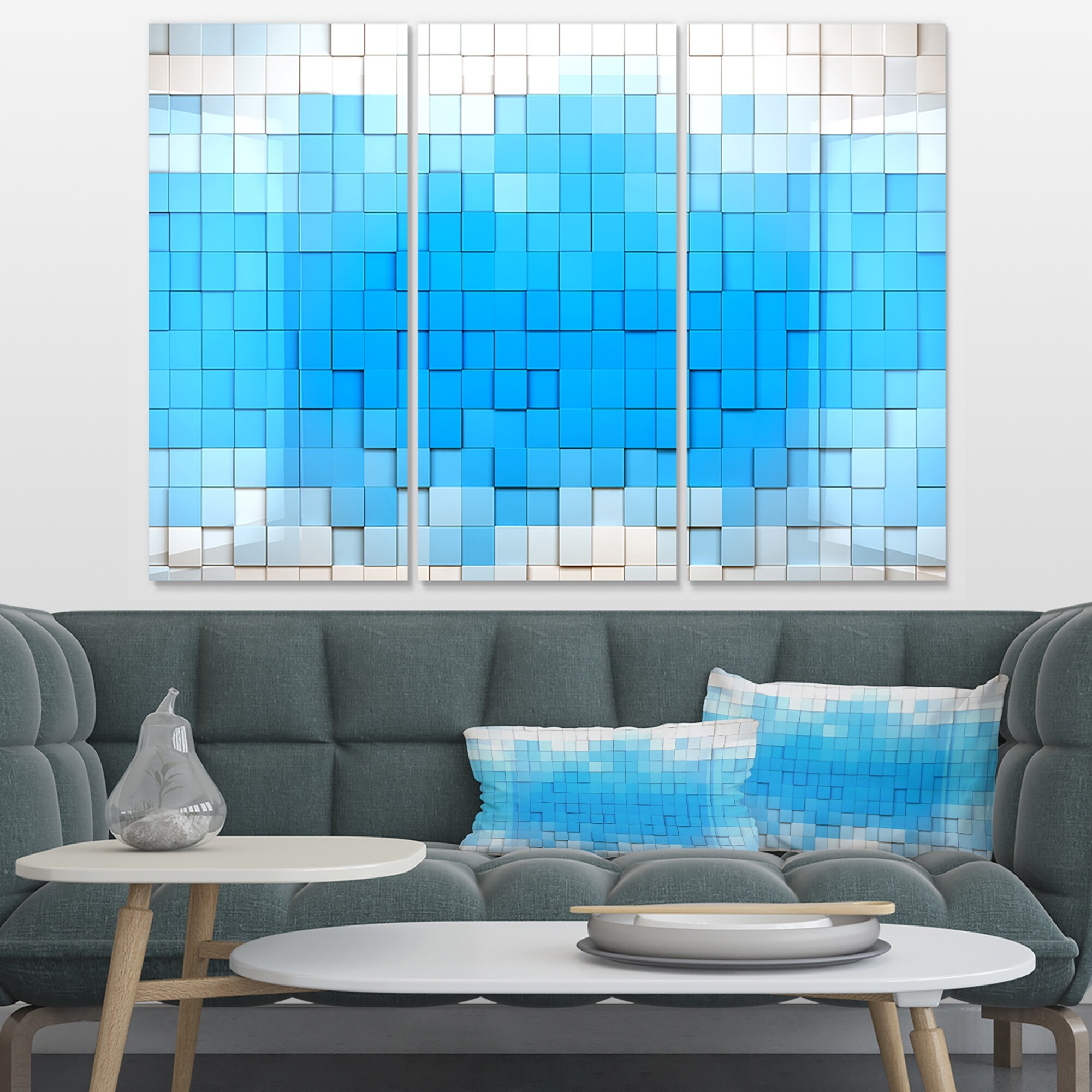 Designart 'Stained Glass Abstract Pattern' Contemporary Art on Wrapped Canvas Set - 36x28 - 3 Panels - 36 in. Wide x 28 in. High