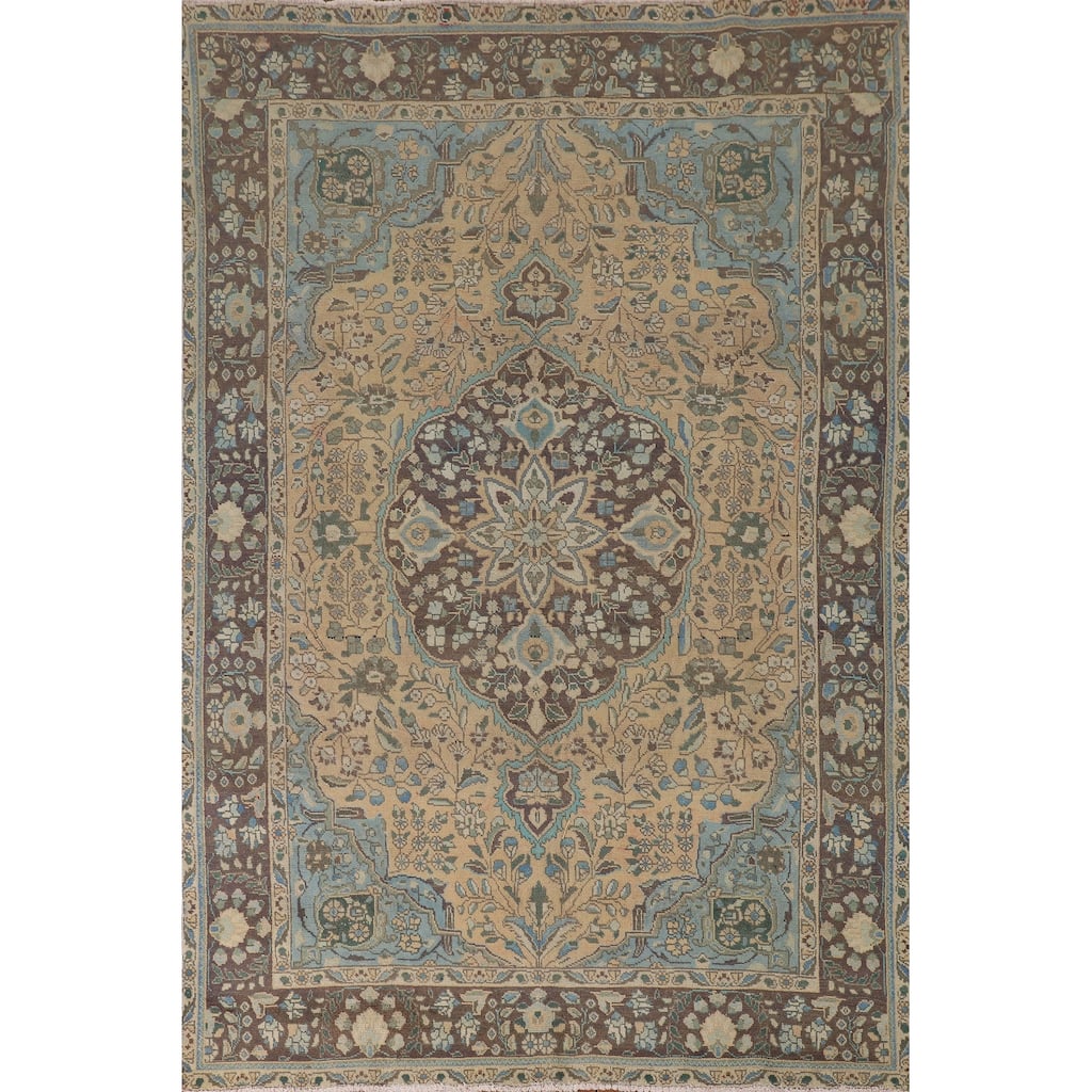 Tabriz Persian Vintage Area Rug Handmade Floral Wool Carpet - 6'5"x 9'5"