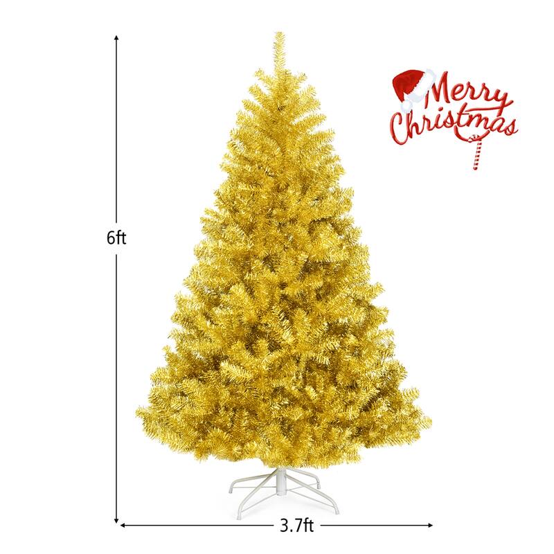Gymax 6FT Tinsel Christmas Tree Artificial Hinged w/ Metal Stand - See Details