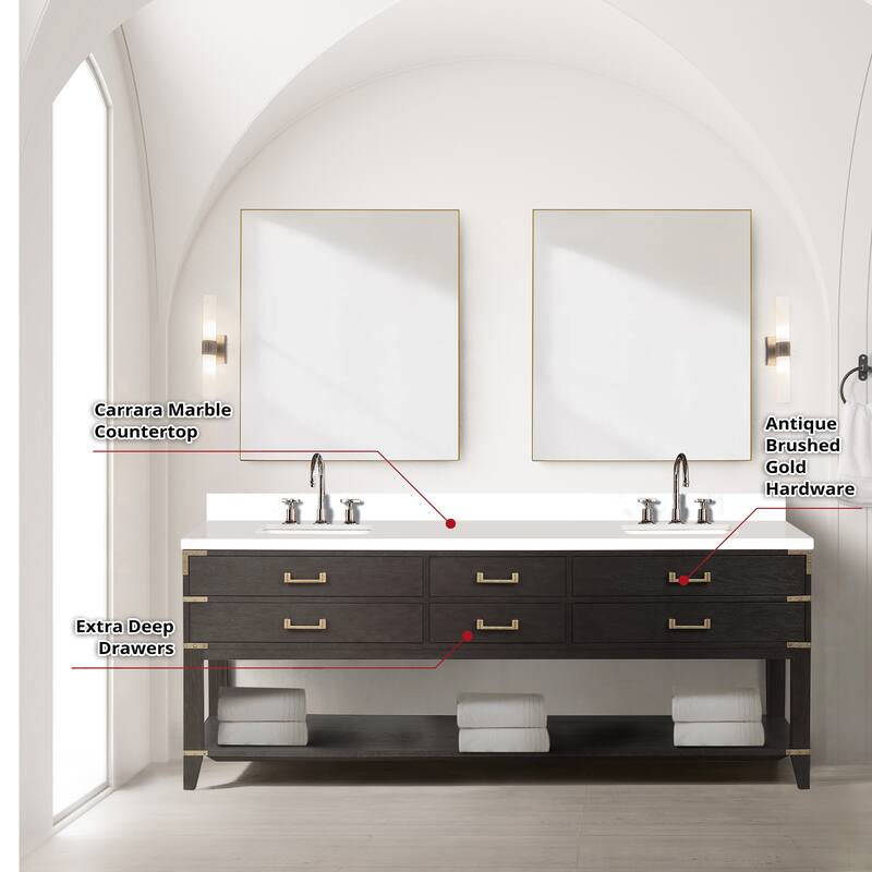 Norwalk 60 in W x 22 in D Black Oak Double Bath Vanity, Cultured Marble Top, Faucet Set, and 28 in Mirrors