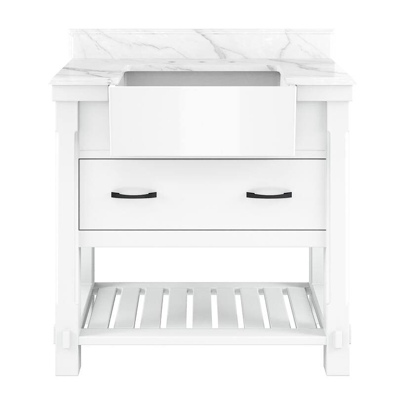 CASAINC 36"48"60" Farmhouse Bathroom Vanity with Sink in White - 36(W)x21(D)x35(H)
