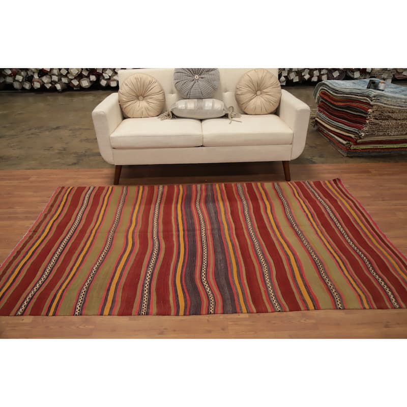 Hand Woven Oriental 100% Wool Carpet Southwestern Geometric Oranges & Rust Kilim Area Rug - 7' 5'' X 4' 7''